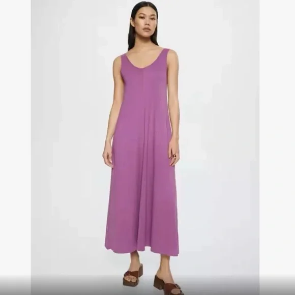knee length dresses for ladies MANGO Purple Chiffon Ruffle Dress UK L main image 1